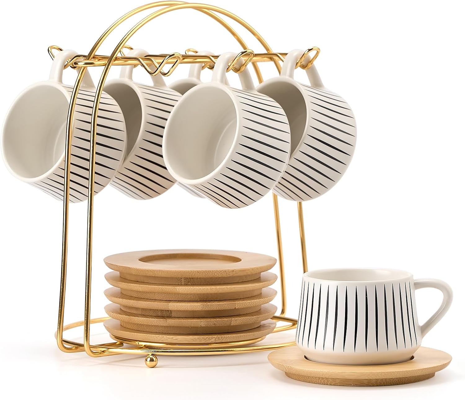 LUKA Ceramic Espresso Cups with Holder (Set of 4)