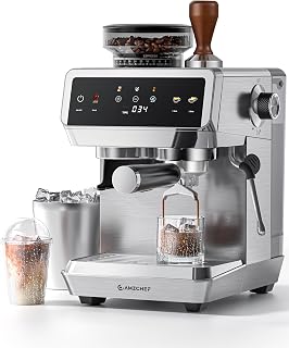 AMZCHEF Espresso Machine With Grinder, Temp Control, 44 Grind Settings