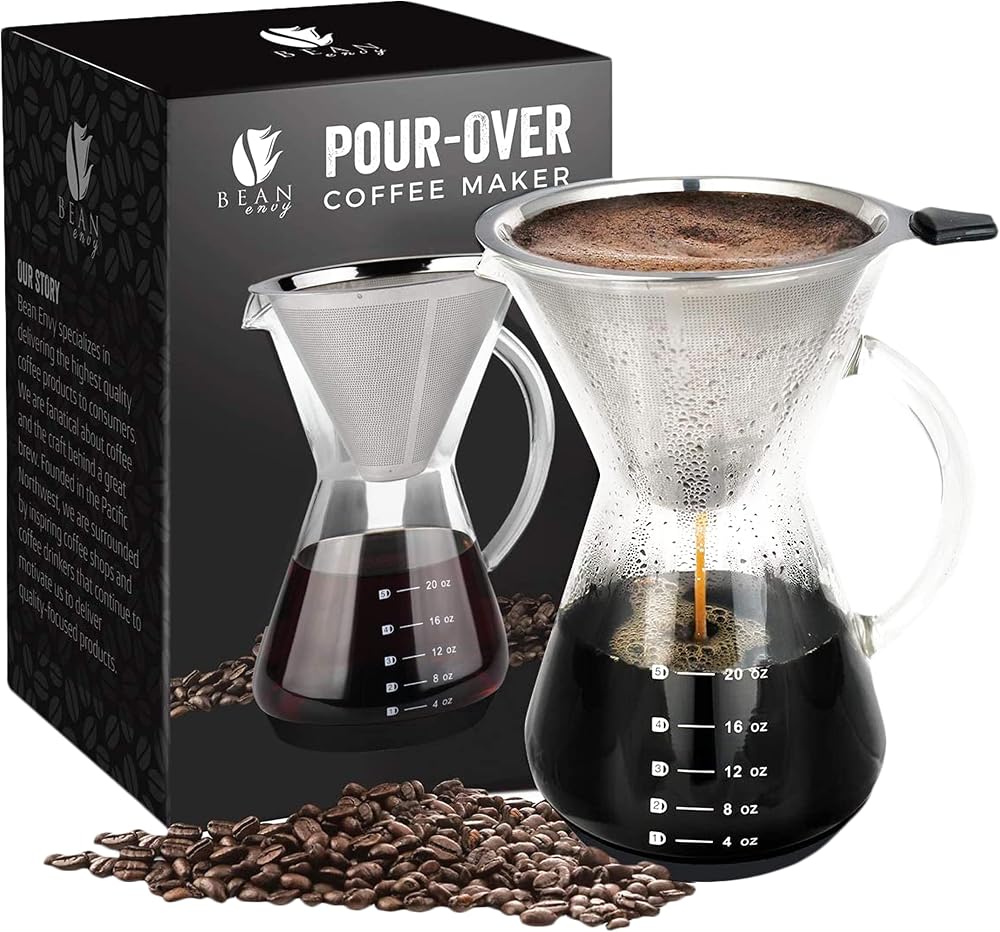 Bean Envy Pour Over Coffee Maker glass dripper with steel filter