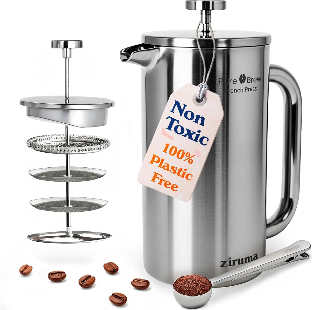 Non-Toxic Stainless Steel French Press 34 oz