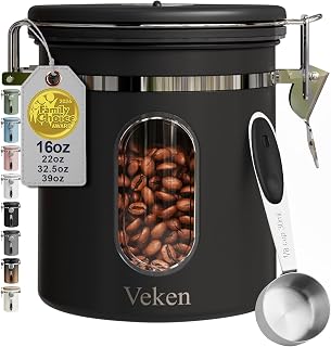Veken Coffee Canister 16 oz airtight stainless steel with one-way CO₂ valve